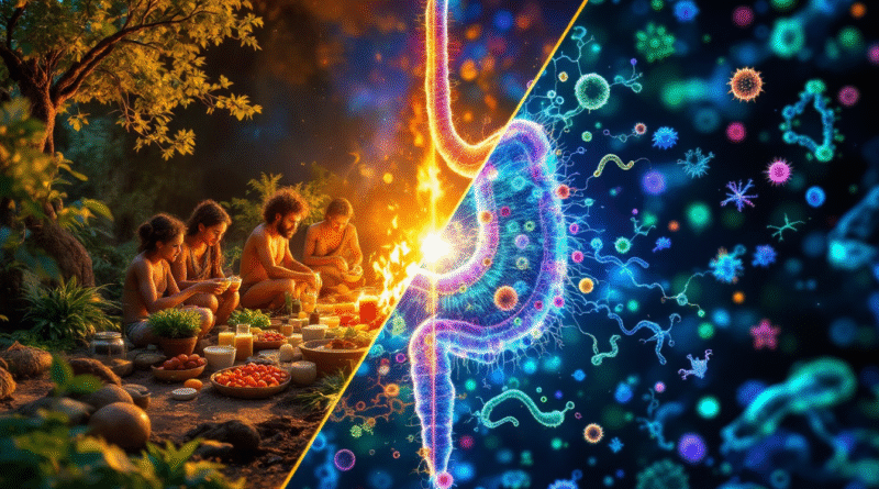 Capa do artigo mostrando a conexão entre sabedoria ancestral e ciência moderna no microbioma intestinal