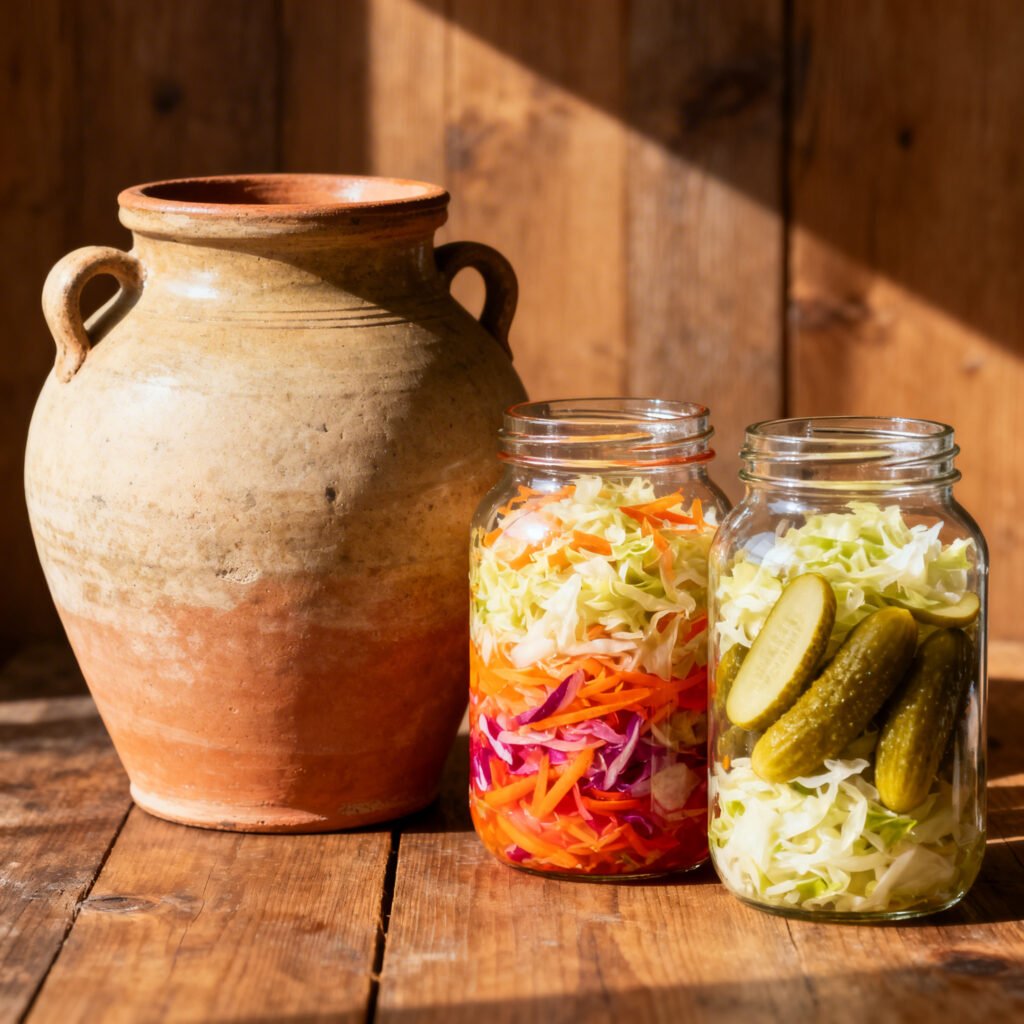 Comparação entre jarras ancestrais utilizadas para fermentação com os atuais potes de vidro de conserva